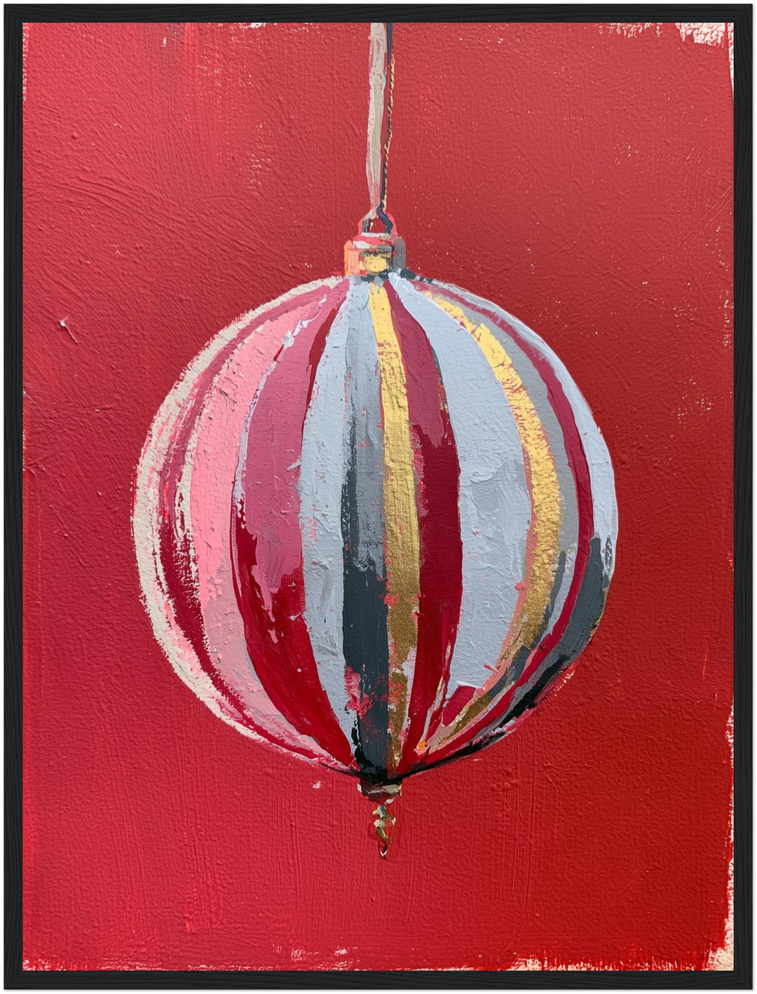 Gestreifte Weihnachtskugel Dopamin Poster – Schwarzer Rahmen – Produktfoto