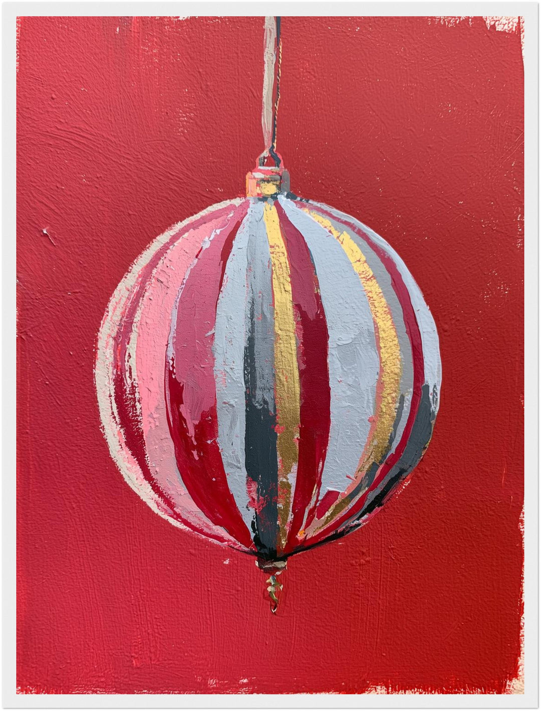 Gestreifte Weihnachtskugel Dopamin Poster – Weißer Rahmen – Produktfoto