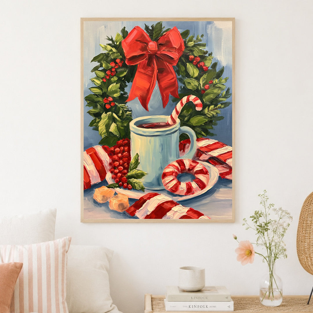 Winterstillleben mit Pfefferminz Poster – Holz natur Rahmen – Produktfoto