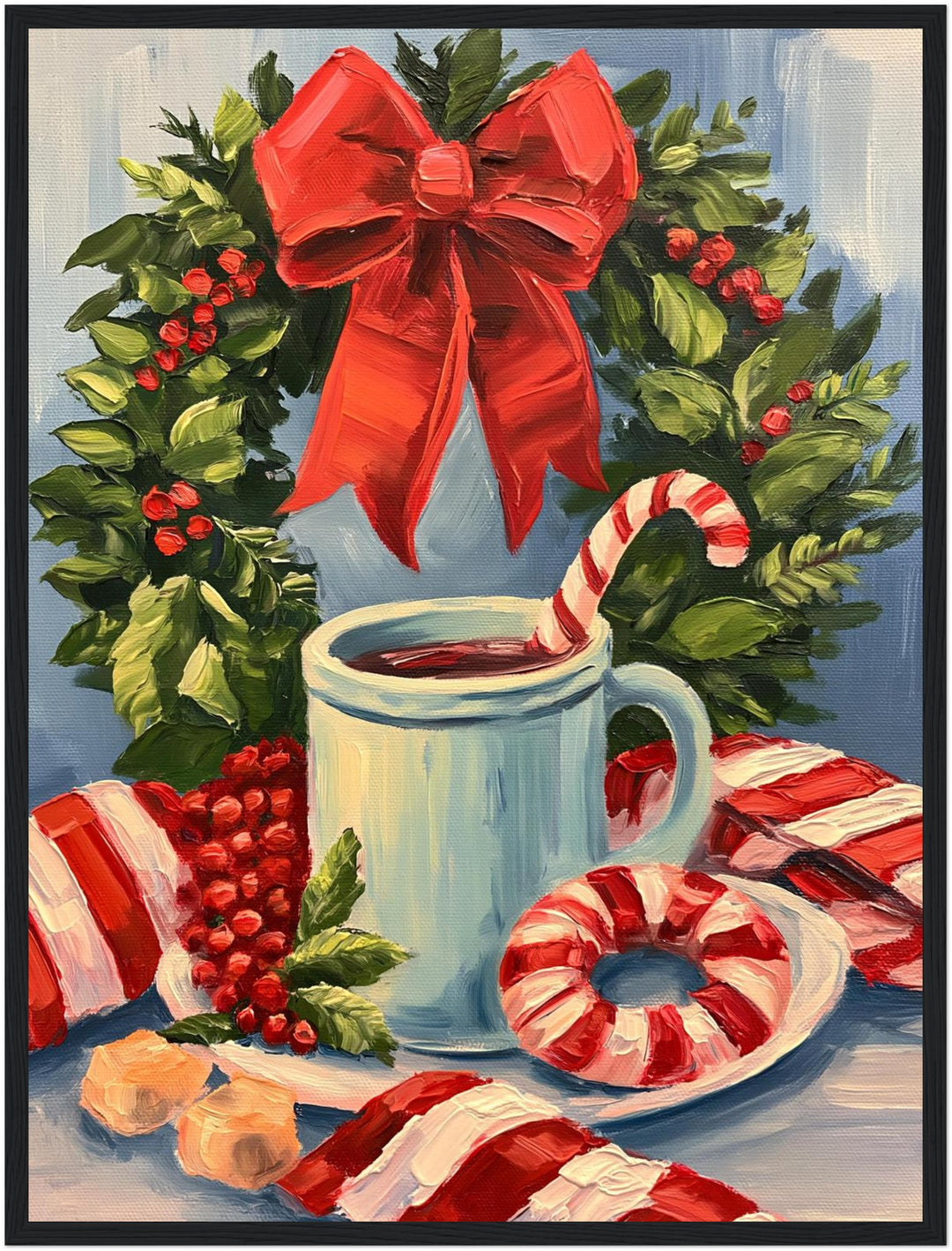 Winterstillleben mit Pfefferminz Poster – Schwarzer Rahmen – Produktfoto