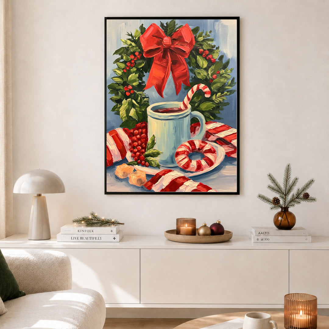Winterstillleben mit Pfefferminz Poster – Schwarzer Rahmen – Produktfoto