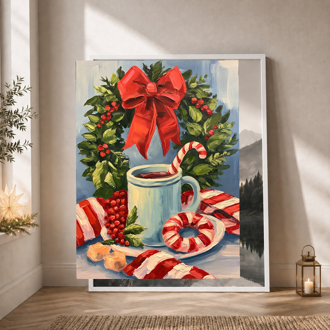 Winterstillleben mit Pfefferminz Poster – Weißer Rahmen – Produktfoto