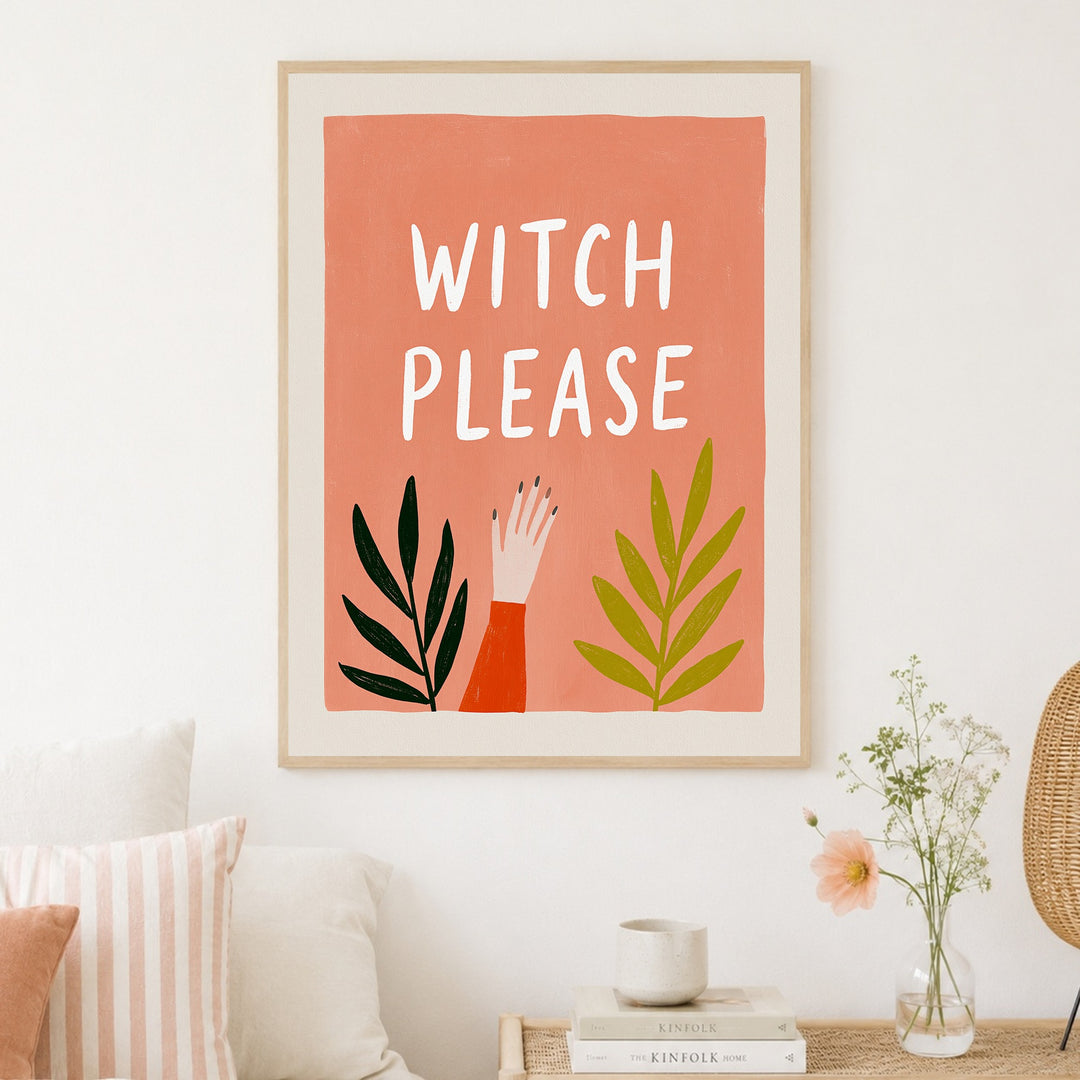 Witch Please Handgeste Poster – Holz natur Rahmen – Produktfoto