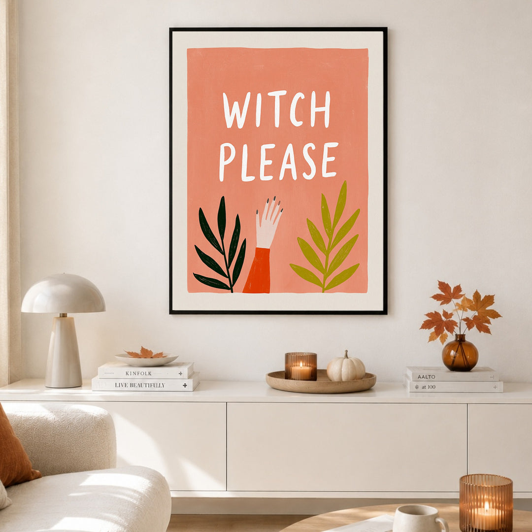 Witch Please Handgeste Poster – Schwarzer Rahmen – Produktfoto
