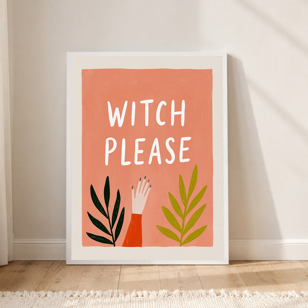 Witch Please Handgeste Poster – Weißer Rahmen – Produktfoto