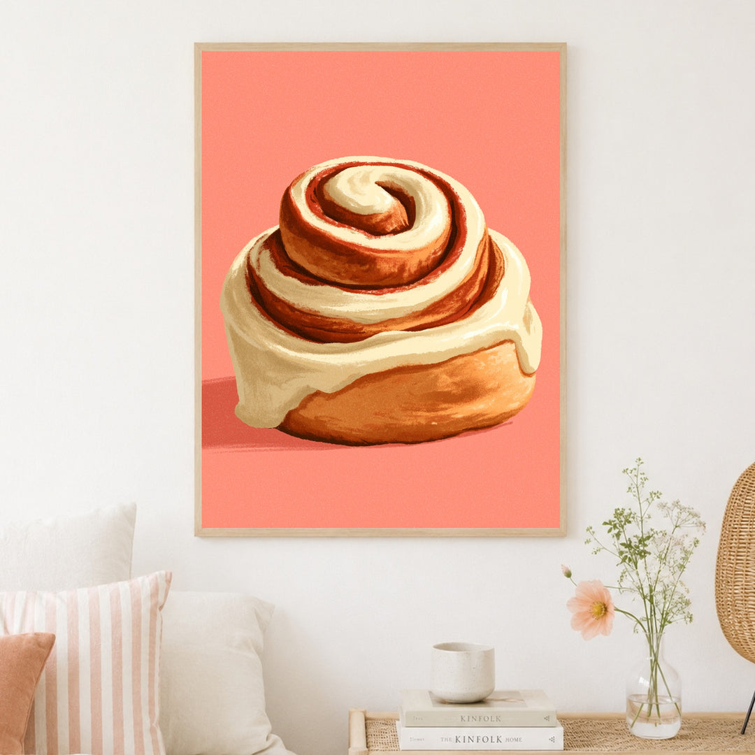 Zimtschnecke mit Frosting Poster – Holz natur Rahmen – Produktfoto