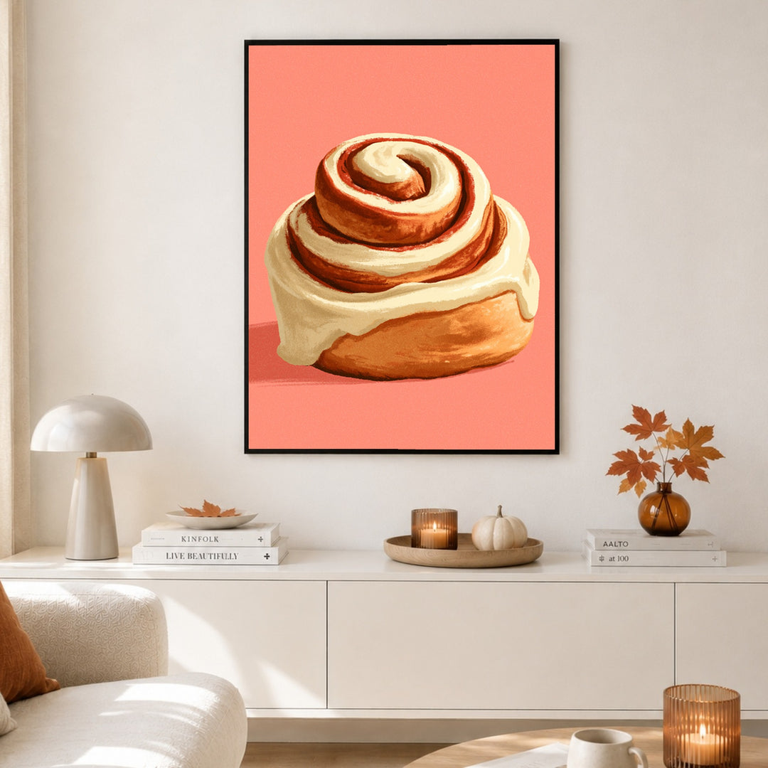 Zimtschnecke mit Frosting Poster – Schwarzer Rahmen – Produktfoto