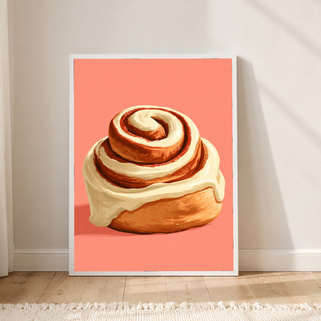 Zimtschnecke mit Frosting Poster – Weißer Rahmen – Produktfoto