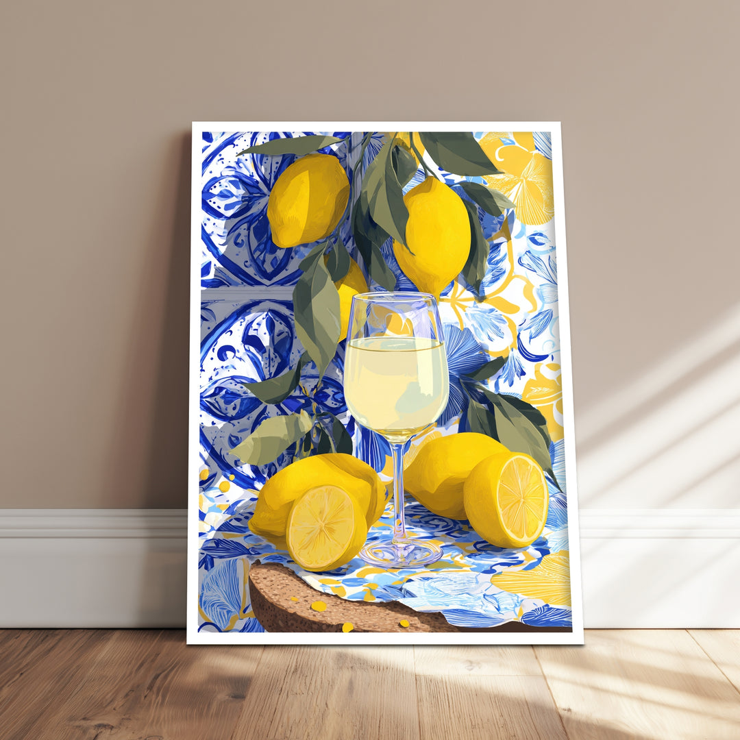 Zitronen im Azulejo-Licht Poster – Weißer Rahmen – Produktfoto
