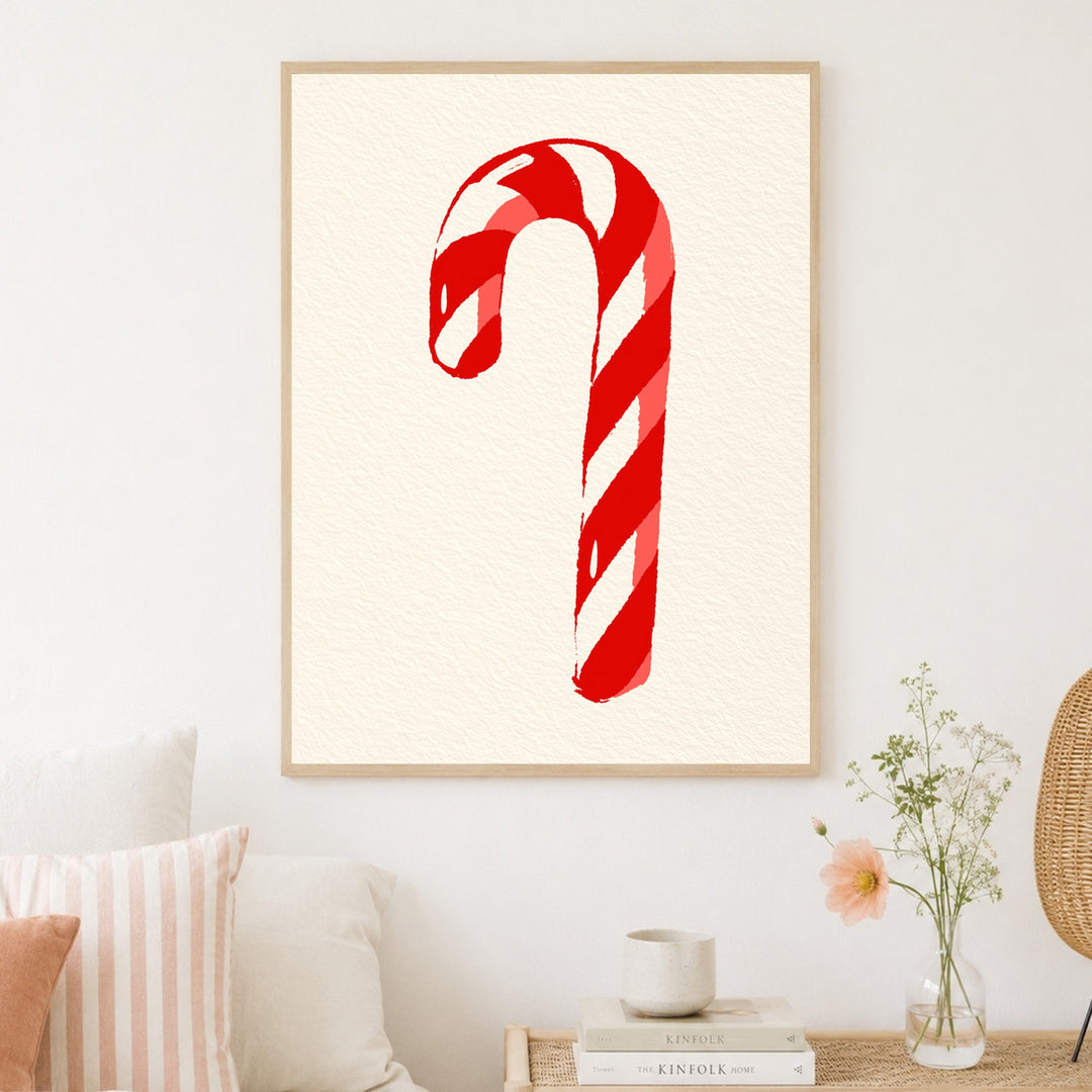 Zuckerstange in Rot Poster – Holz natur Rahmen – Produktfoto