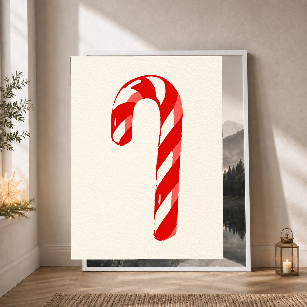 Zuckerstange in Rot Poster – Weißer Rahmen – Produktfoto