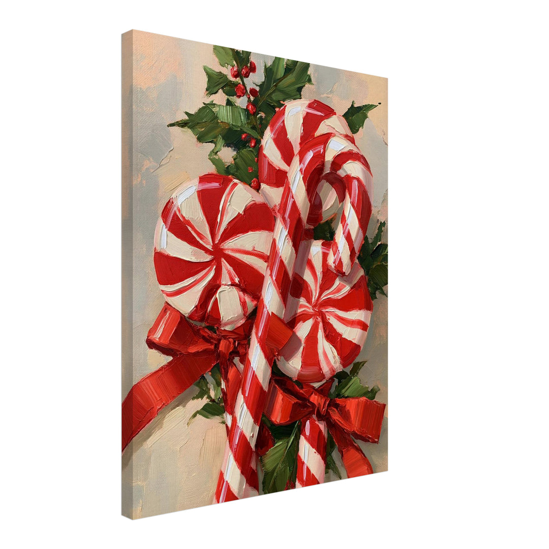 Zuckerstangen im Weihnachtsglanz Leinwandbild – Schräge Ansicht – Produktfoto