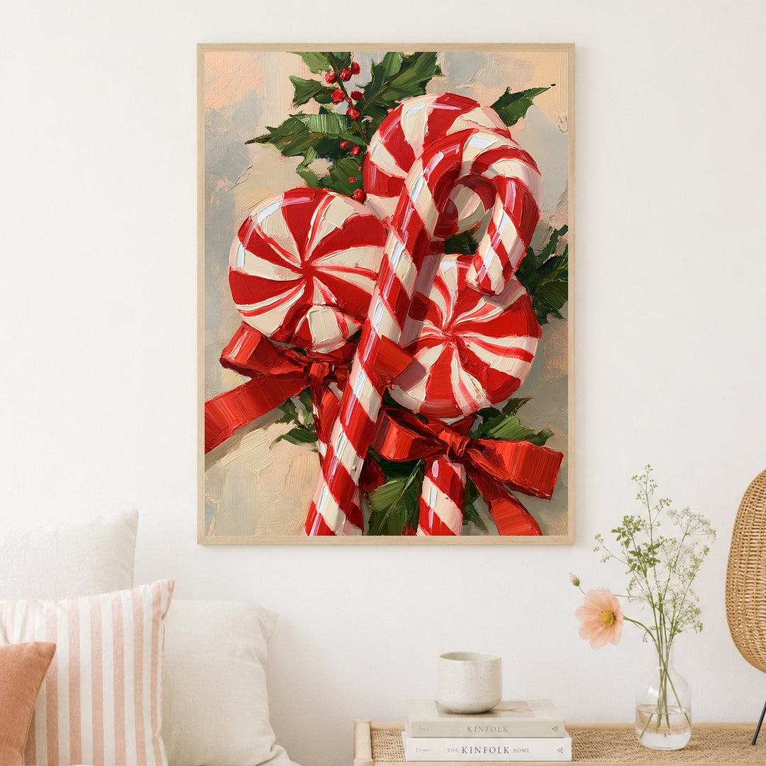 Zuckerstangen im Weihnachtsglanz Poster – Holz natur Rahmen – Produktfoto