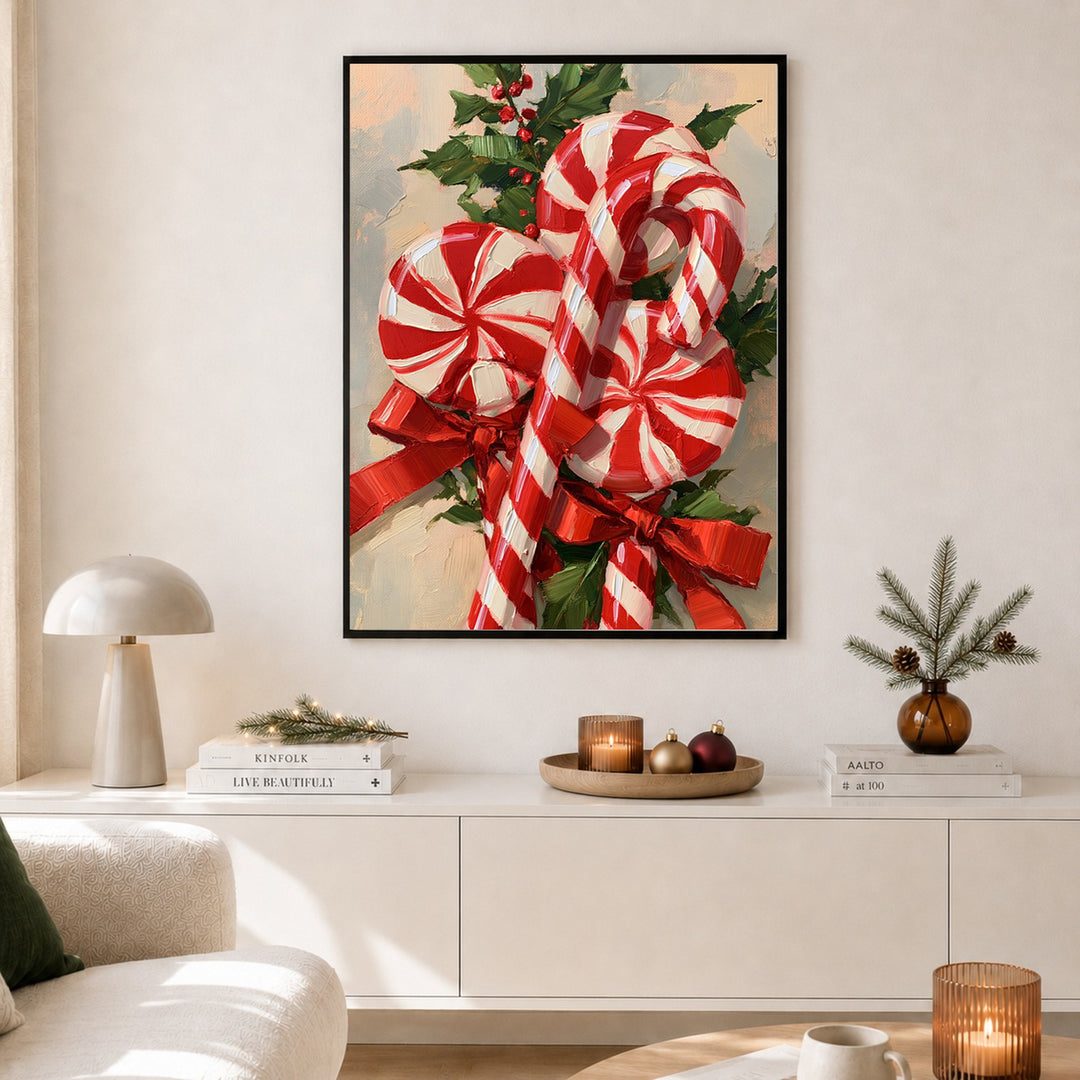 Zuckerstangen im Weihnachtsglanz Poster – Schwarzer Rahmen – Produktfoto