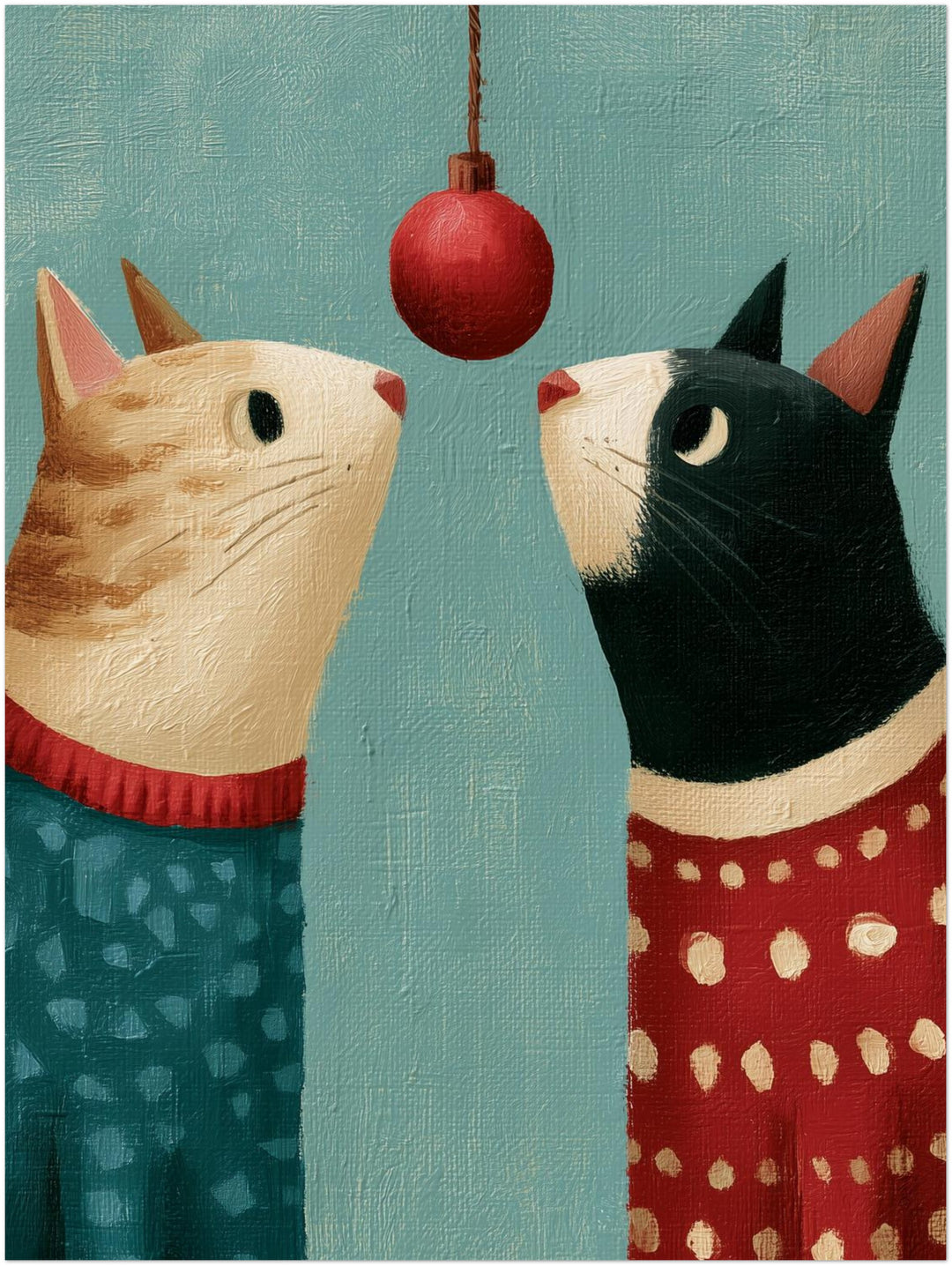 Zwei Katzen unterm Weihnachtsball Poster – Ohne Rahmen – Produktfoto