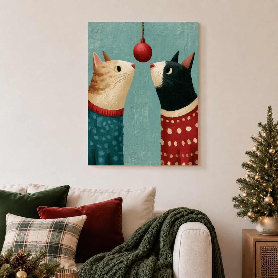 Zwei Katzen unterm Weihnachtsball Poster – Ohne Rahmen – Produktfoto