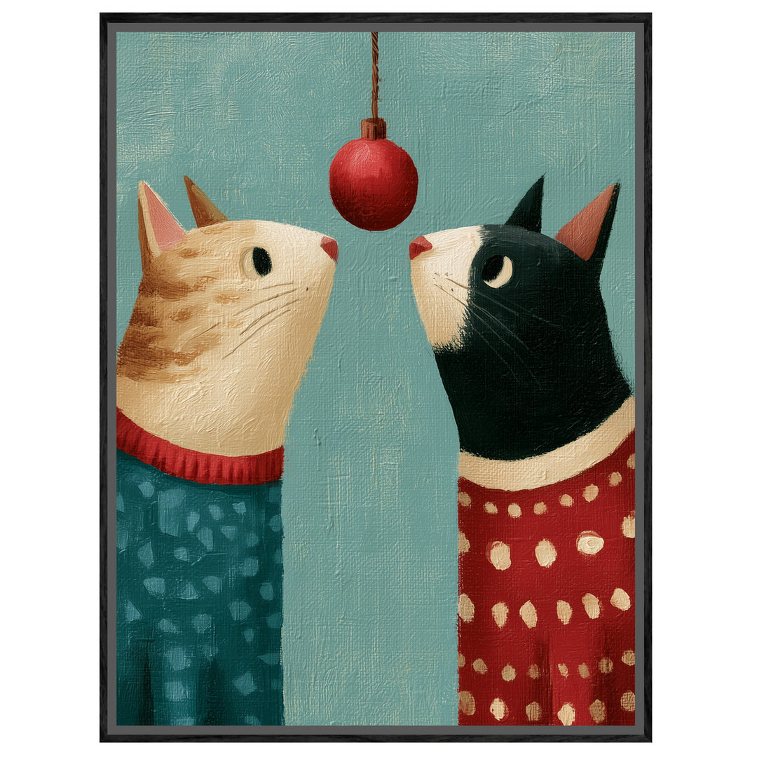 Zwei Katzen unterm Weihnachtsball Leinwandbild – Leinwandbild