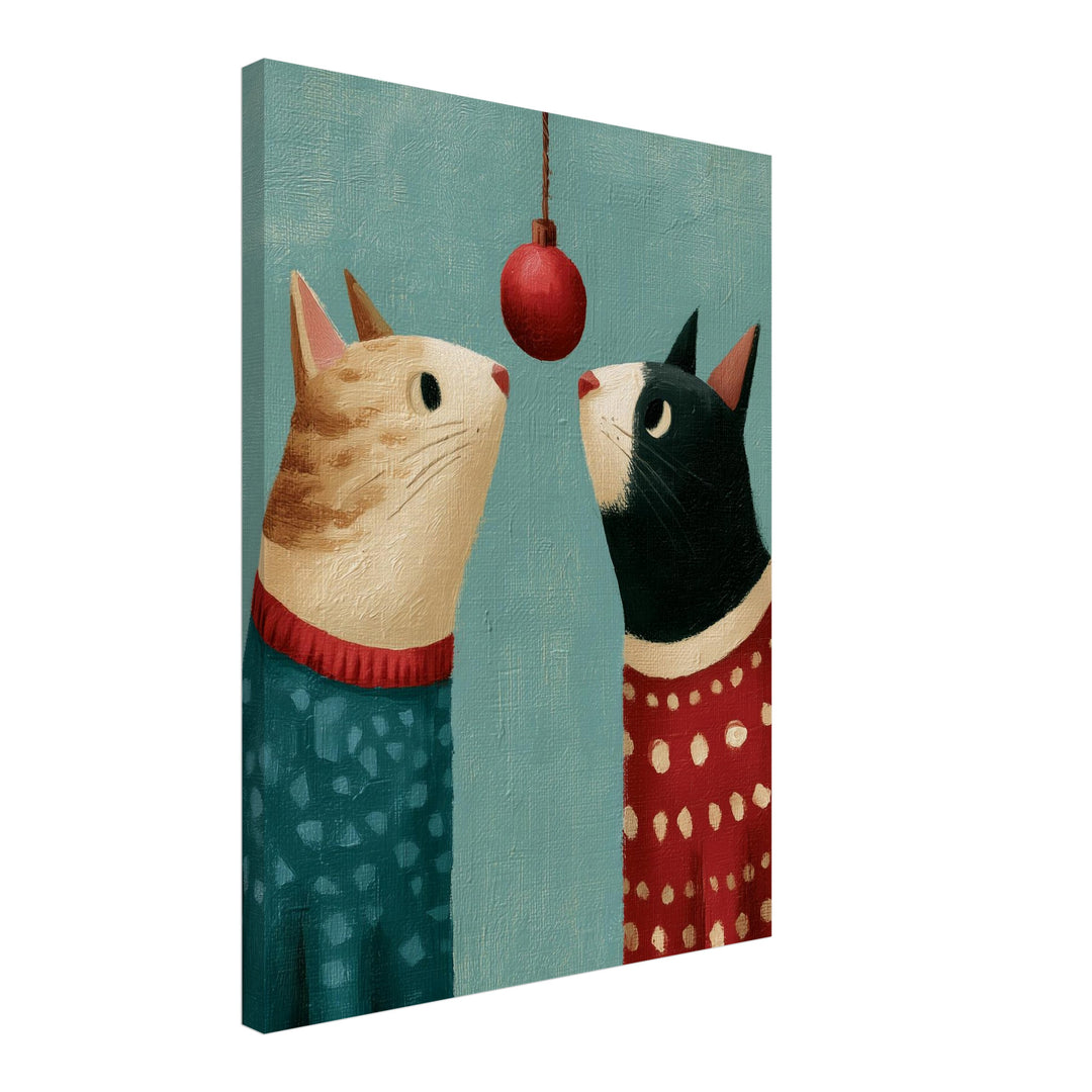 Zwei Katzen unterm Weihnachtsball Leinwandbild – Schräge Ansicht – Produktfoto
