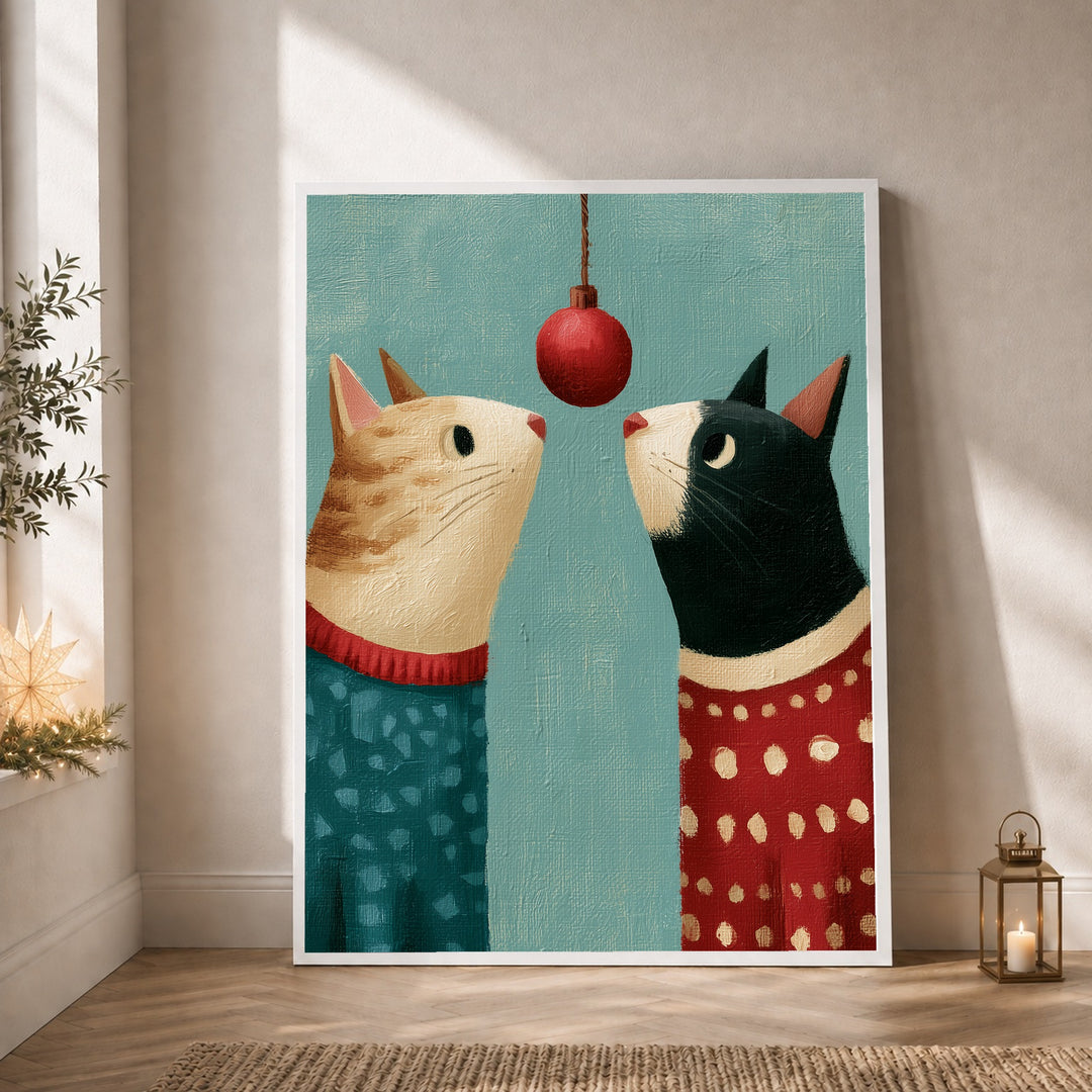 Zwei Katzen unterm Weihnachtsball Poster