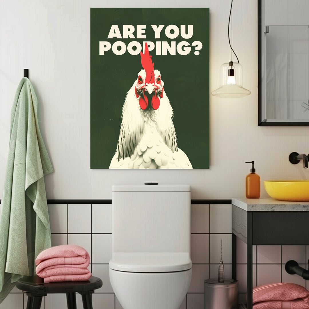 Huhn mit Schriftzug Are You Pooping Leinwandbild abstrakt – Leinwand auf Holzrahmen – Ansicht 3
