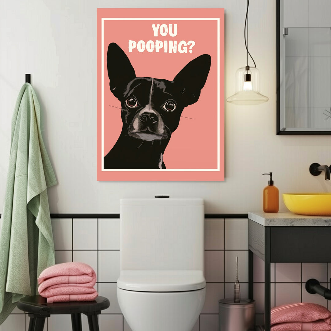 Hund mit Schriftzug You Pooping Leinwandbild abstrakt – Leinwand auf Holzrahmen – Ansicht 3