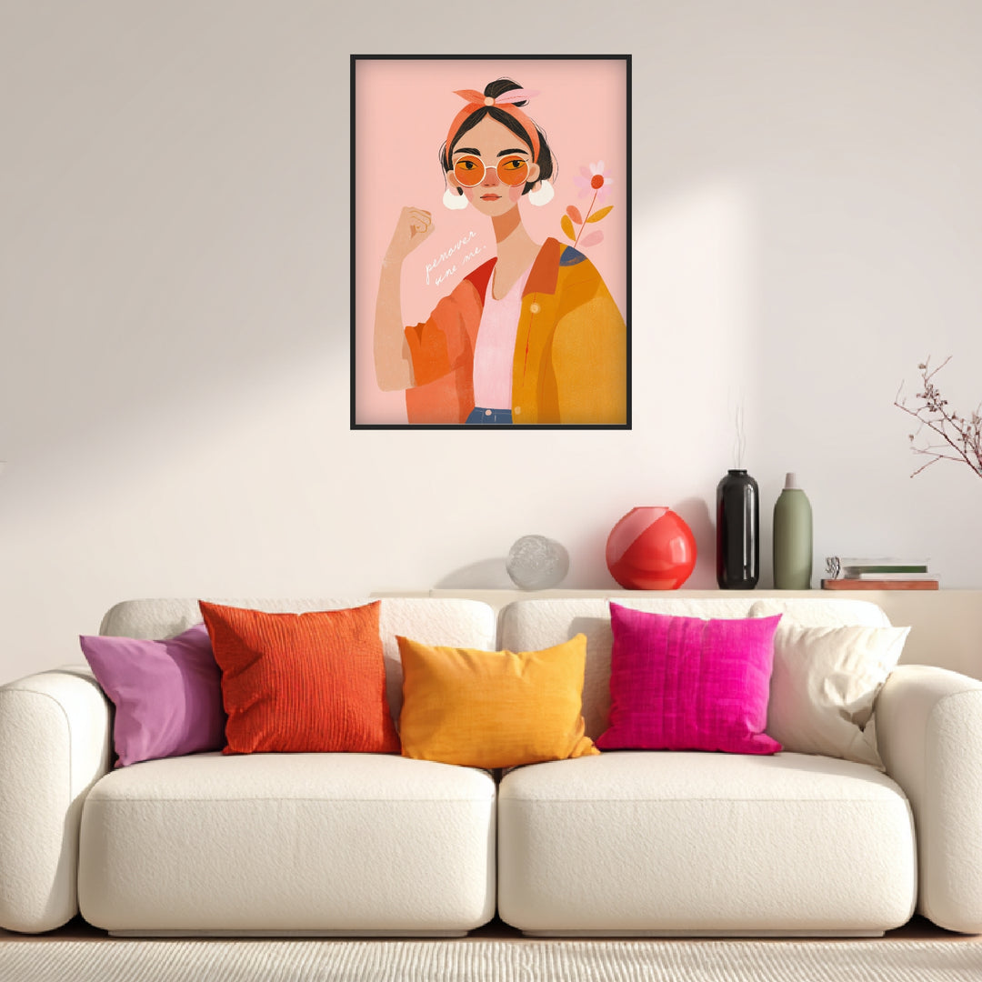 Frau mit orangener Sonnenbrille Poster abstrakt – mattes Kunstdruck-Papier – Ansicht 3