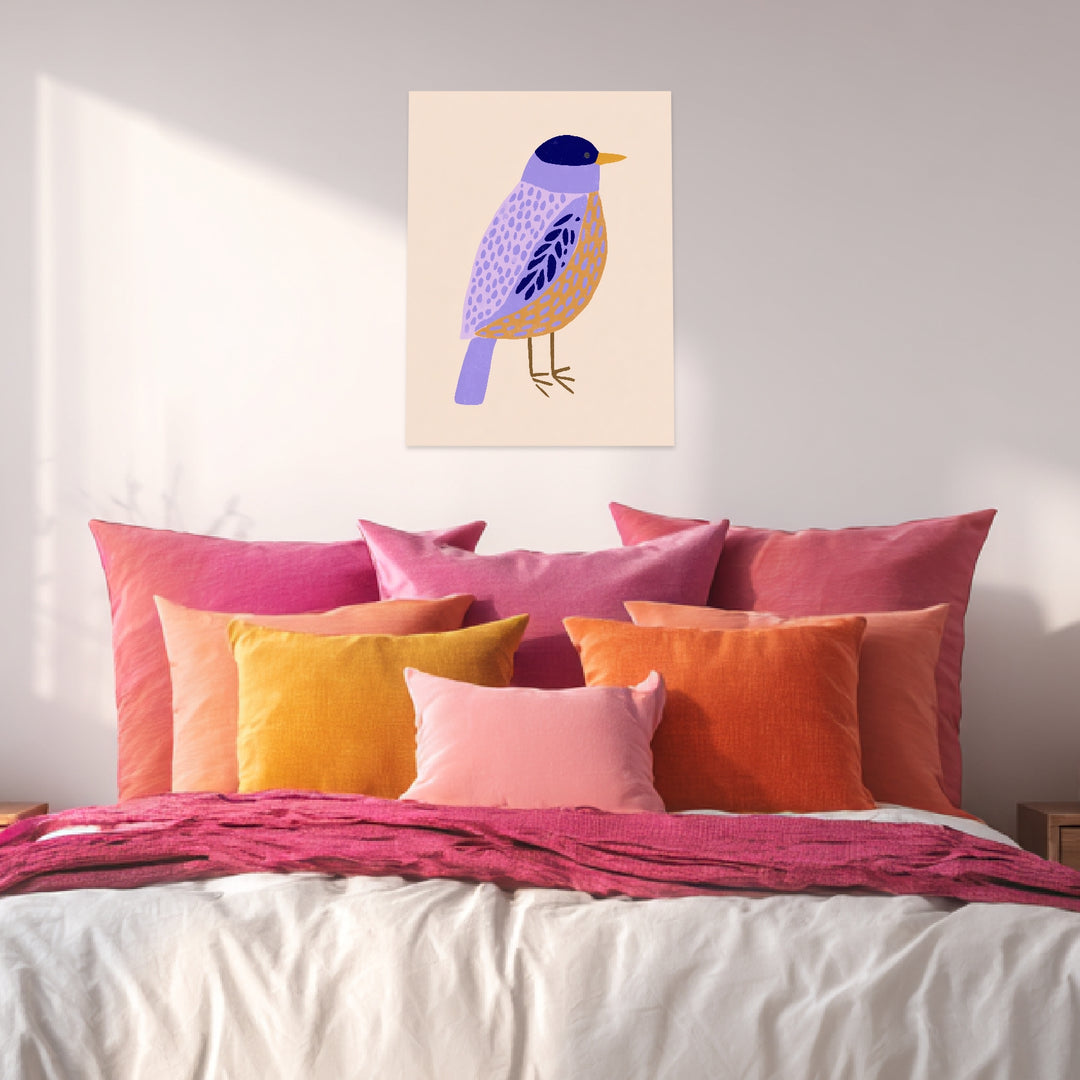 Lila Vogel Illustration Leinwandbild abstrakt – Leinwand auf Holzrahmen – Ansicht 3