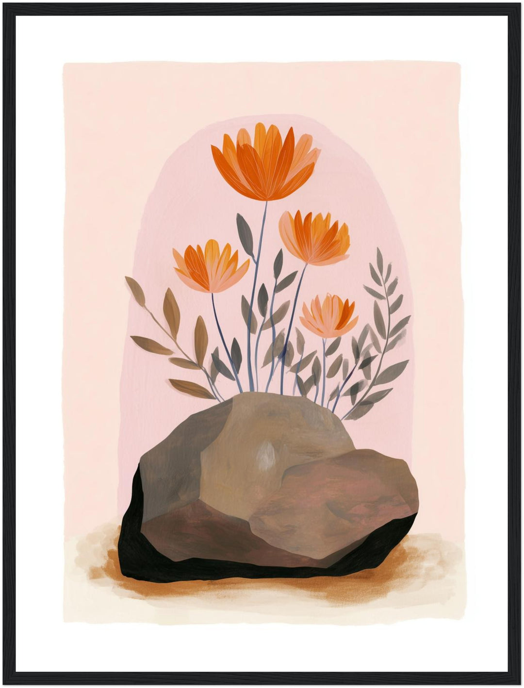 Orange Blumen auf Stein Poster abstrakt – mattes Kunstdruck-Papier – Ansicht 3