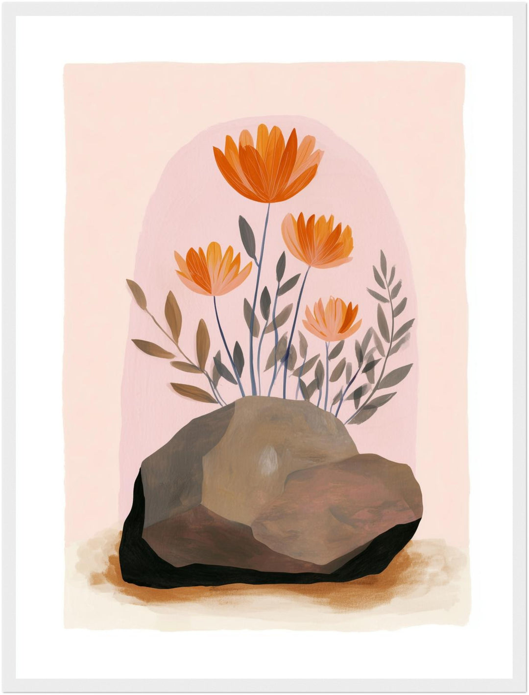 Orange Blumen auf Stein Poster abstrakt – mattes Kunstdruck-Papier – Ansicht 2