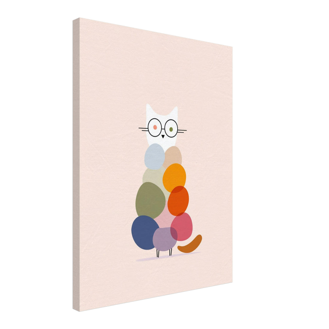 Bunte Katze Illustration Leinwandbild Dopamin – Leinwand auf Holzrahmen – Ansicht 2