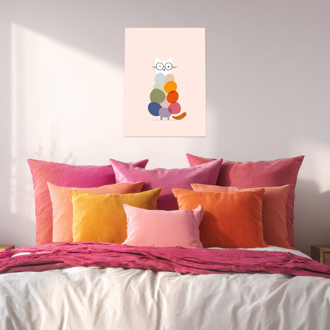 Bunte Katze Illustration Leinwandbild Dopamin – Leinwand auf Holzrahmen – Ansicht 3