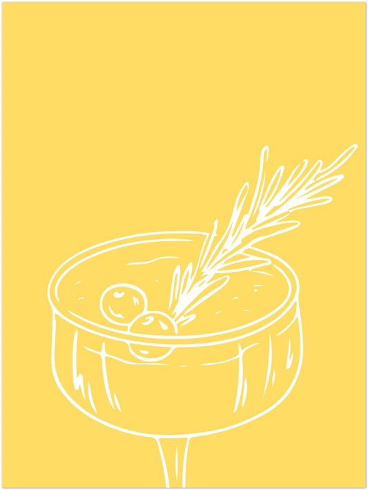 Cocktailglas mit Zweig gelb Poster