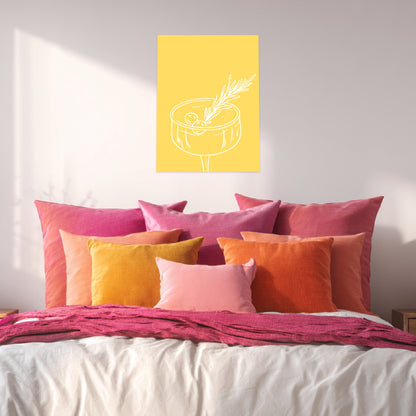 Cocktailglas mit Zweig gelb Poster