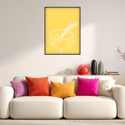 Cocktailglas mit Zweig gelb Poster
