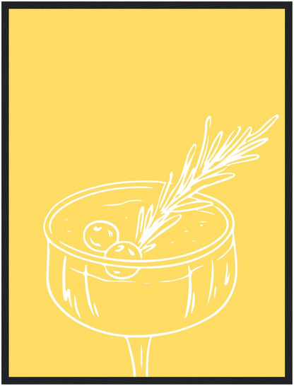 Cocktailglas mit Zweig gelb Poster