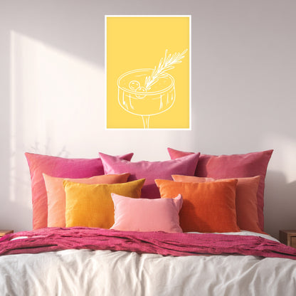 Cocktailglas mit Zweig gelb Poster