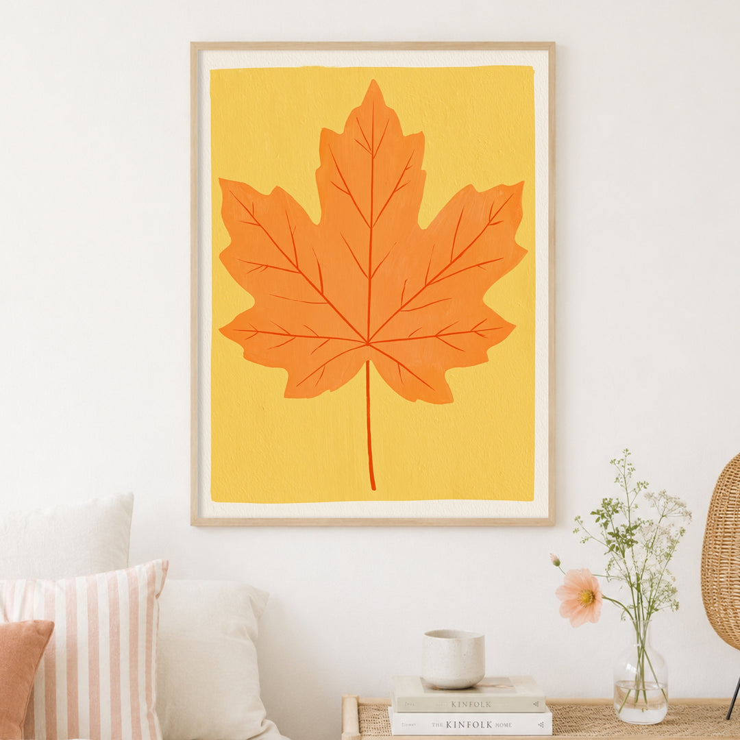 Goldenes Ahornblatt Herbst Poster – Holz natur Rahmen – Produktfoto