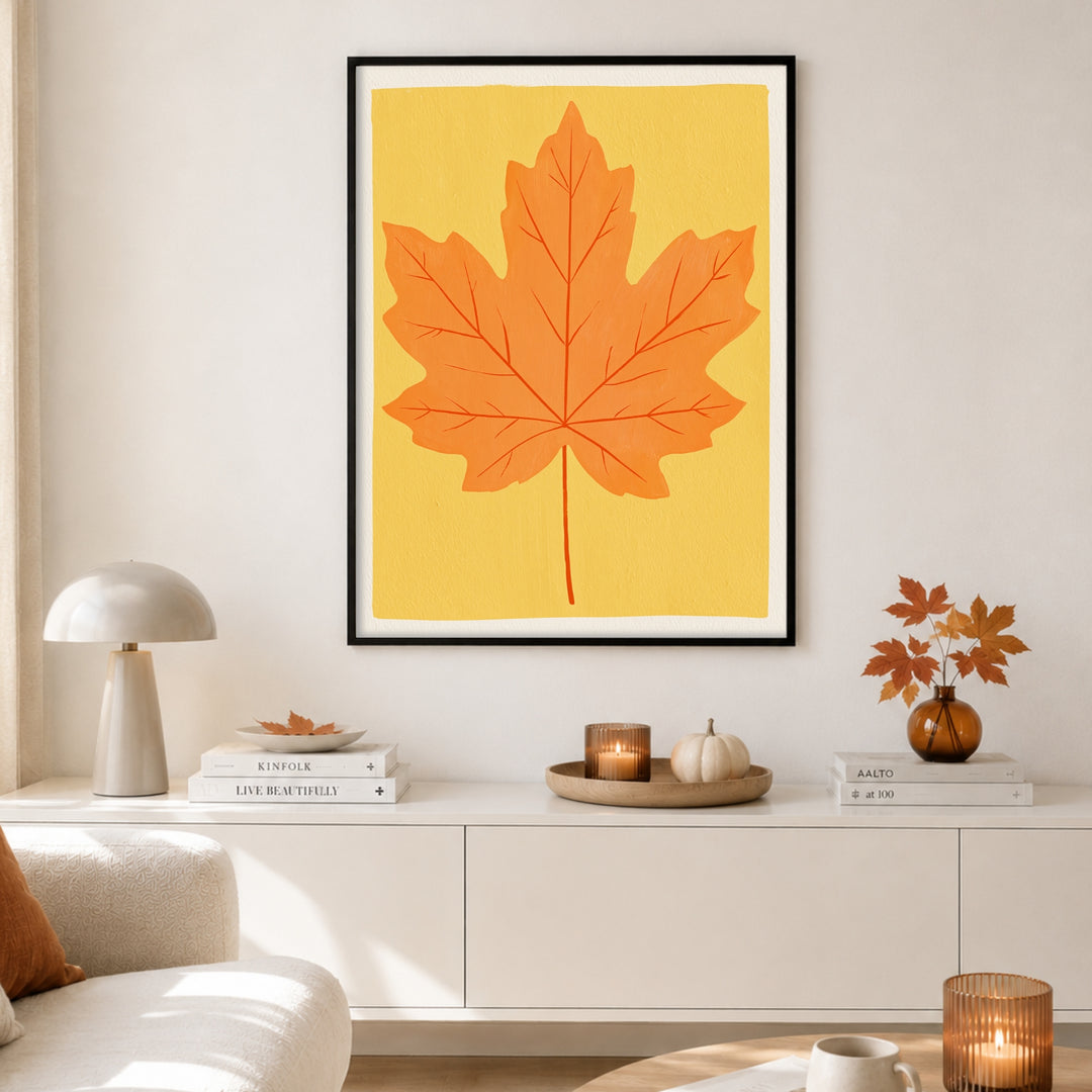 Goldenes Ahornblatt Herbst Poster – Schwarzer Rahmen – Produktfoto