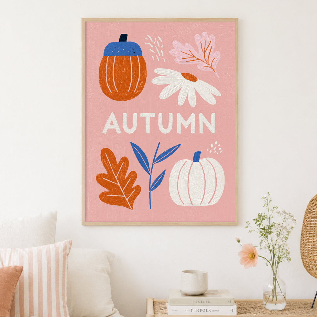 Autumn Kürbis Collage Poster – Holz natur Rahmen – Produktfoto