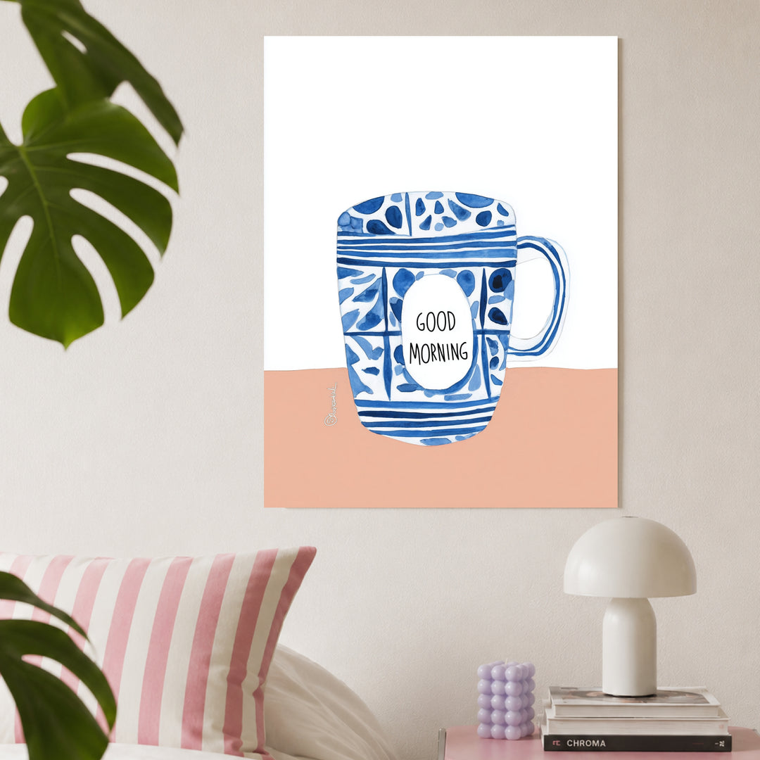Blaue Kaffeetasse Muster Poster Dopamin – mattes Kunstdruck-Papier – Ansicht 3