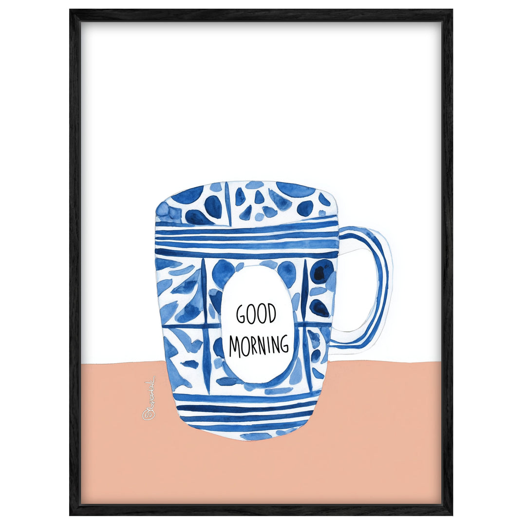 Blaue Kaffeetasse Muster Leinwandbild Dopamin – Leinwand auf Holzrahmen – Ansicht 4
