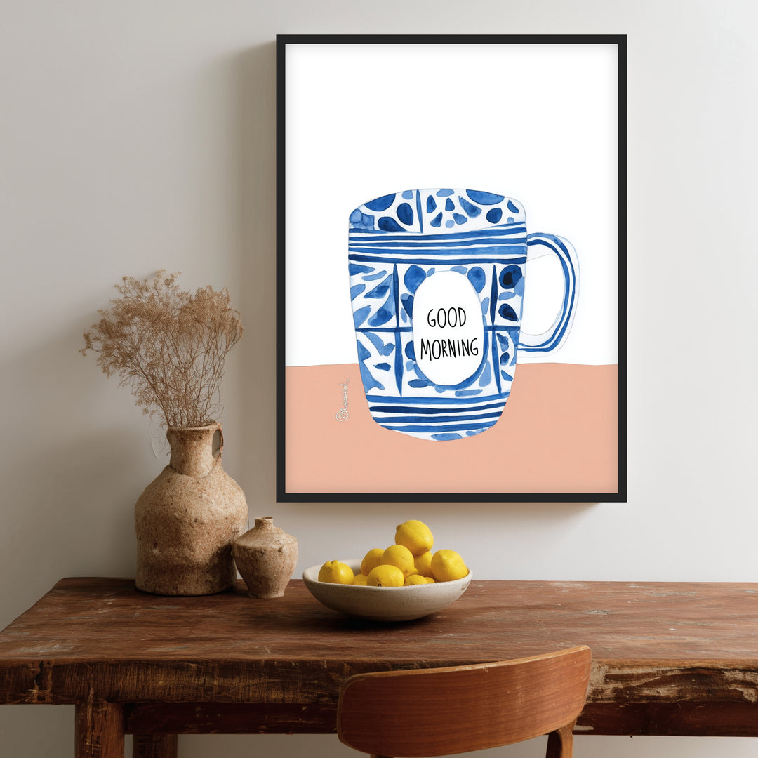 Blaue Kaffeetasse Muster Poster Dopamin – mattes Kunstdruck-Papier – Ansicht 2