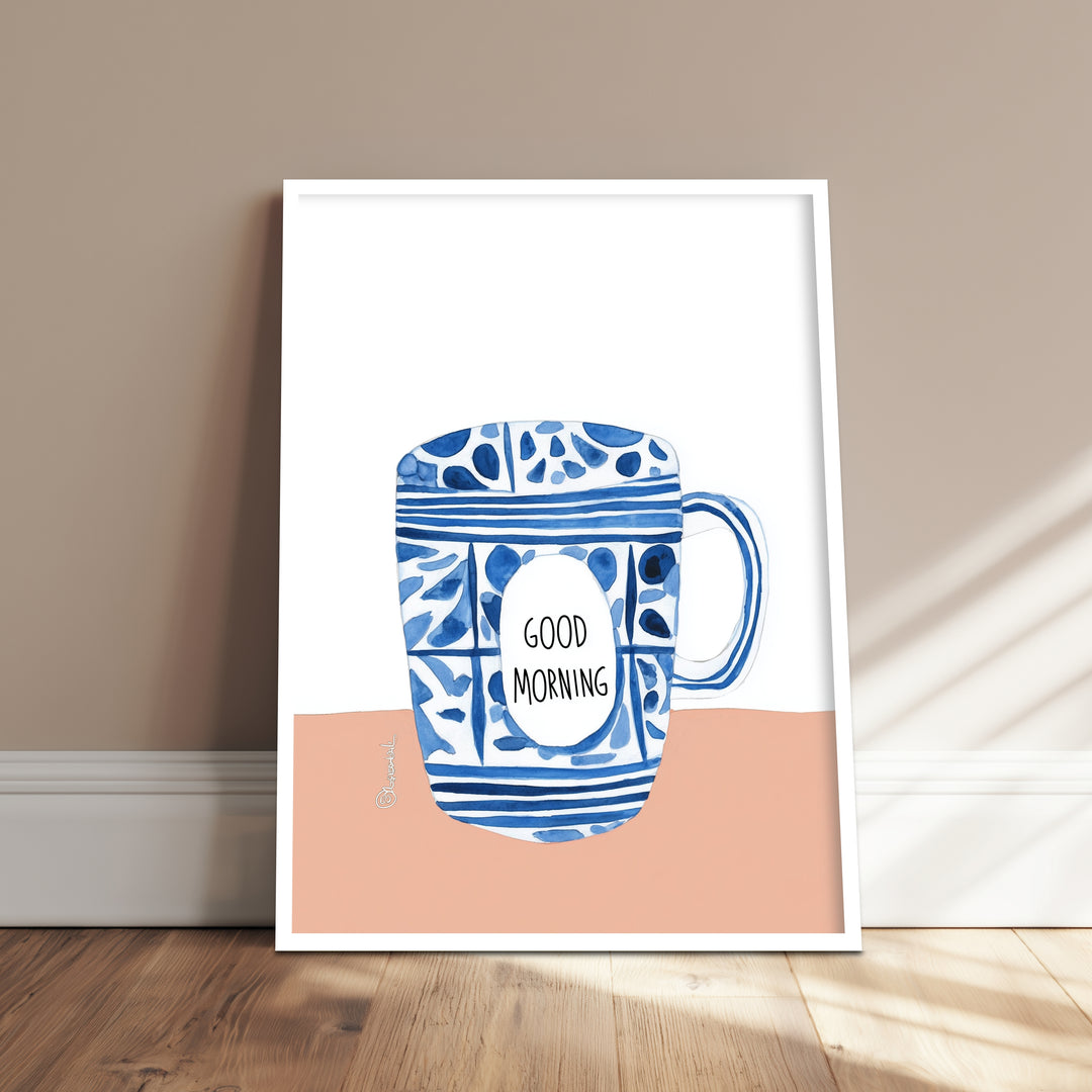 Blaue Kaffeetasse Muster Poster Dopamin – mattes Kunstdruck-Papier – Ansicht 4