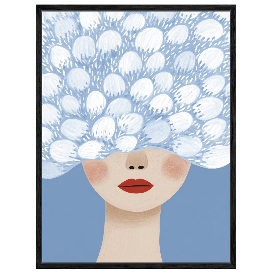 Blumenhaar mit roten Lippen Leinwandbild abstrakt – Leinwand auf Holzrahmen – Ansicht 4