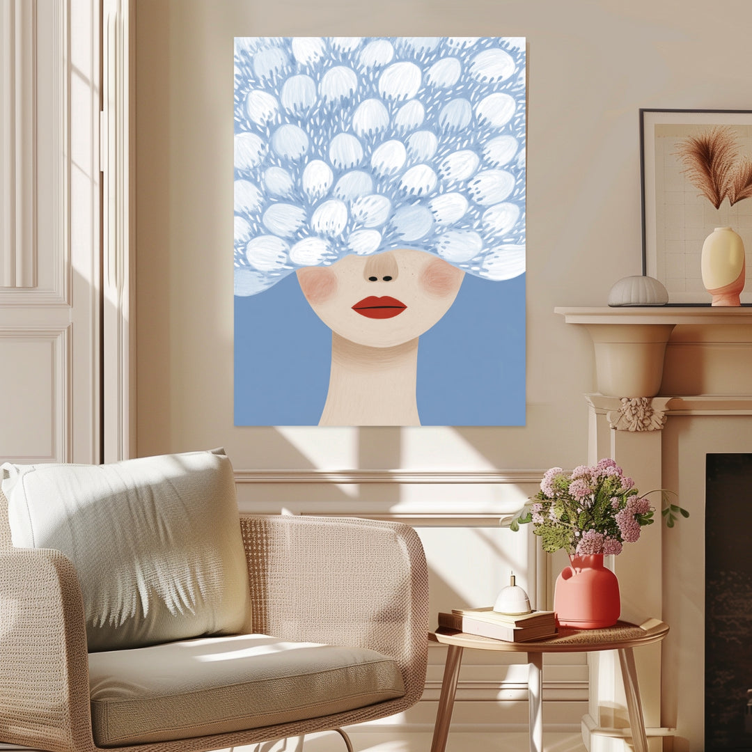 Blumenhaar mit roten Lippen Leinwandbild abstrakt – Leinwand auf Holzrahmen – Ansicht 3