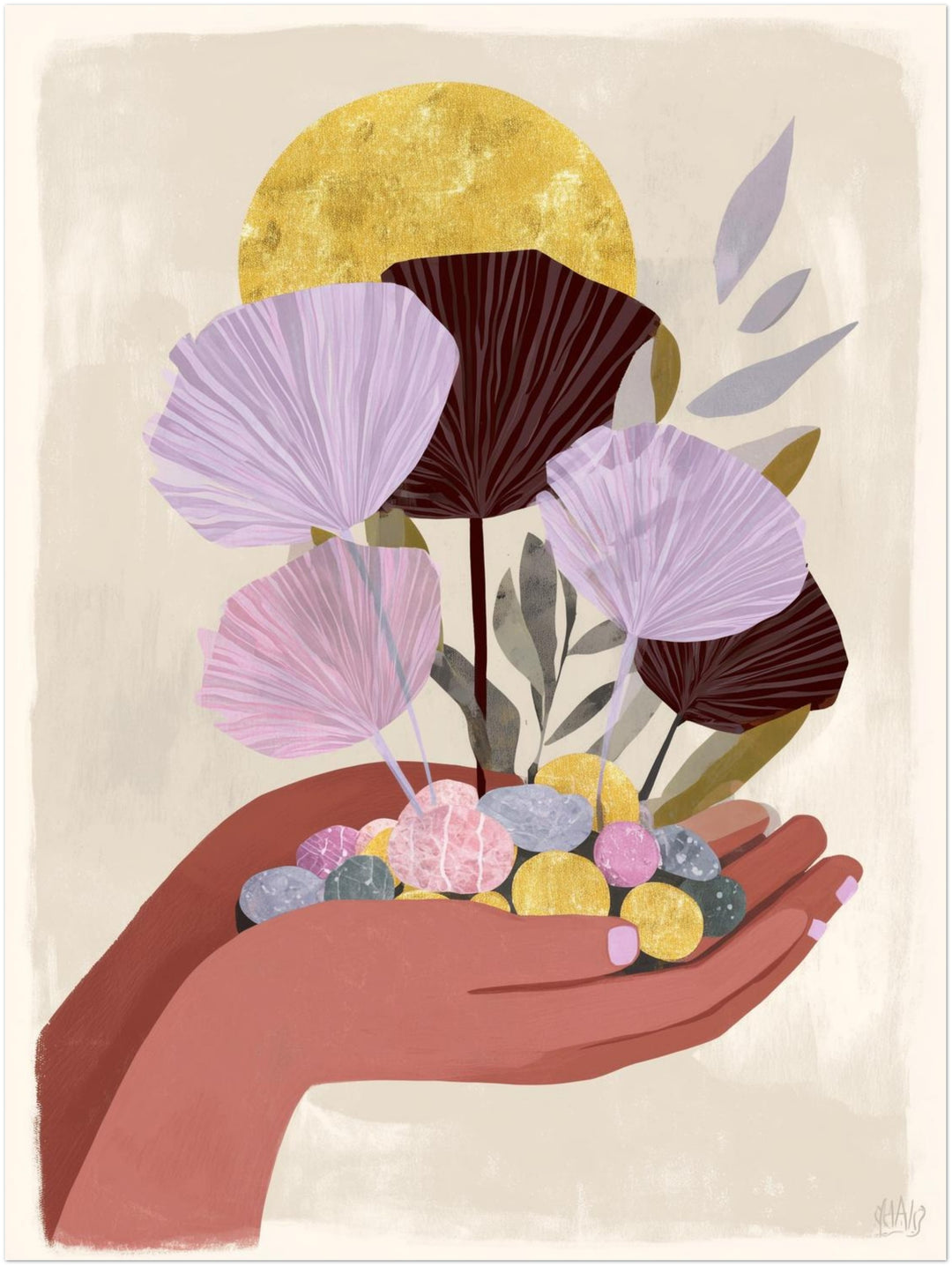 Blumen in offener Hand abstrakt – Wandkunst