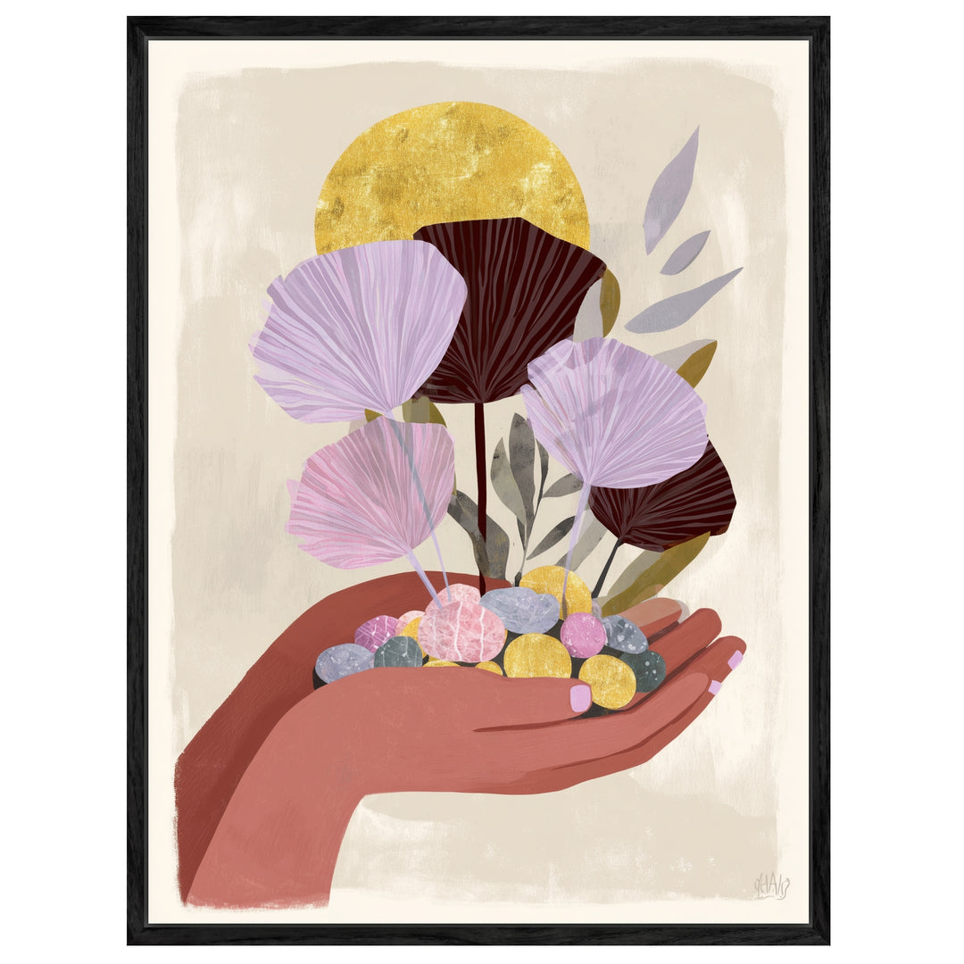 Blumen in offener Hand Leinwandbild abstrakt – Leinwand auf Holzrahmen – Ansicht 4