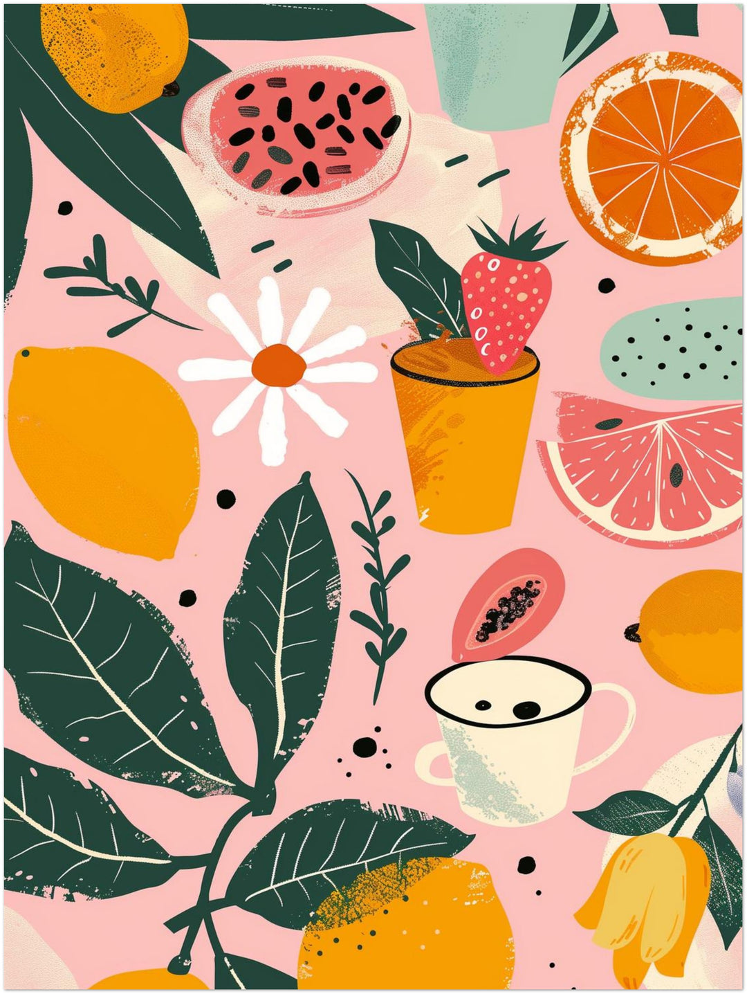 Bunte Früchte Illustration abstrakt – Wandkunst