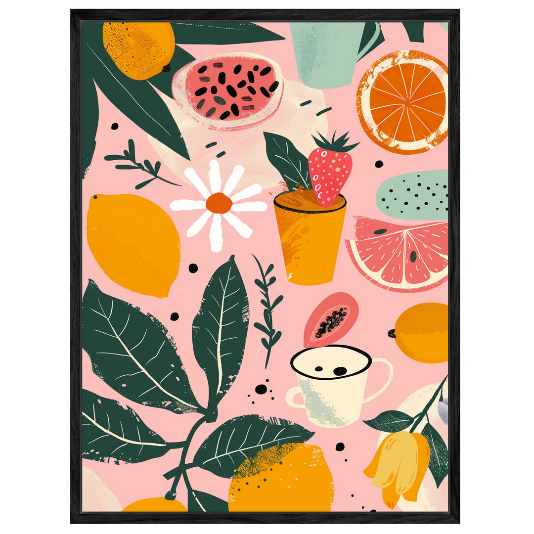 Bunte Früchte Illustration Leinwandbild abstrakt – Leinwand auf Holzrahmen – Ansicht 4