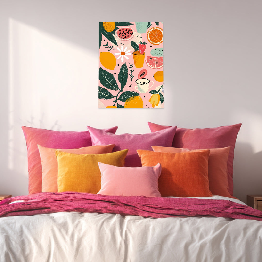 Bunte Früchte Illustration Leinwandbild abstrakt – Leinwand auf Holzrahmen – Ansicht 3